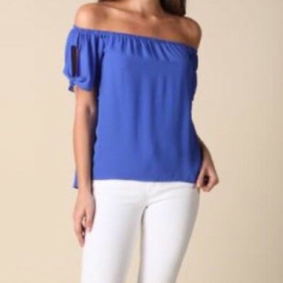 Last Chance 8/15 Naked Zebra Anne Bow Tie Off The Shoulder Blouse- Burgundy - Picture 3 of 4